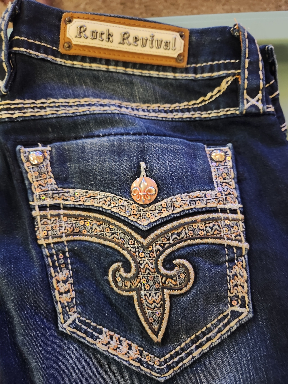 Rock Revival Women's Dark Blue Skinny Jeans with Embroidered Pocket